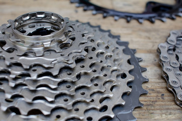 bicycle repair and cleaning process, cycle parts close up, bike workshop 