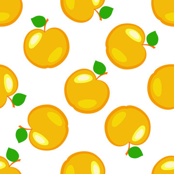 Apples. Fruits. Seamless pattern. Yellow elements, white background