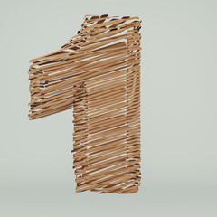 Numbers 1 made of recycled sliced cardboard, High-resolution 3d rendering