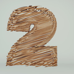 Numbers 2 made of recycled sliced cardboard, High-resolution 3d rendering
