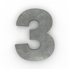 Concrete number 3 isolated on white background