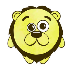 Cute cartoon lion isolated on white background. Vector illustration in sketch style. Stylized watercolor. EPS 10