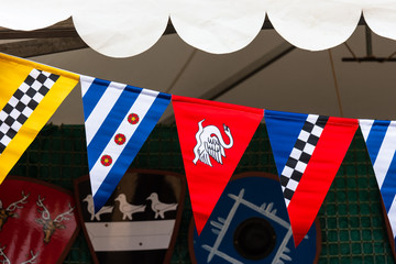 Colorful decorative medieval triangular flags