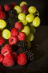 Varied fruit, blackberry, raspberry and grapes