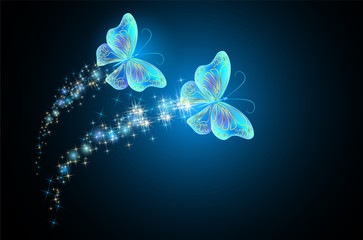 Flying butterflies with sparkle and blazing trail