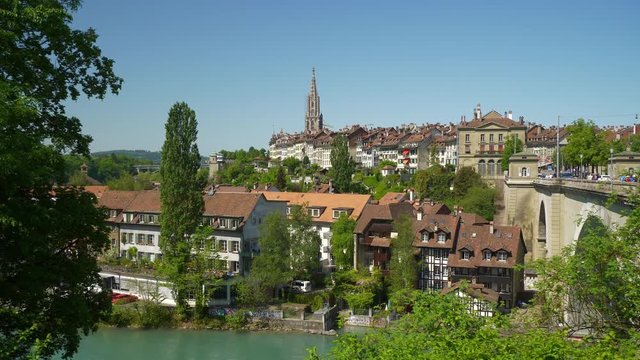 bern cityscape sunny day riverside famous panorama 4k switzerland
