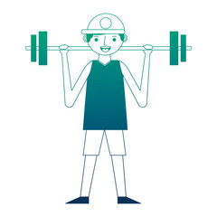 young man lifting barbell training sport
