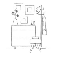 Furniture in the hallway. Vector illustration in sketch style.
