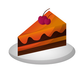 sweet cake slice with cherry fruit isolated icon
