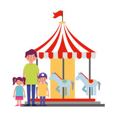 Fototapeta premium happy family in the carousel