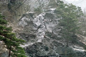 Fototapeta na wymiar 岩間の階段