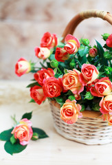 beautiful bouquet of roses in basket