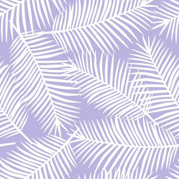 white palm leaves on a purple background exotic tropical hawaii summer pastel seamless pattern vector