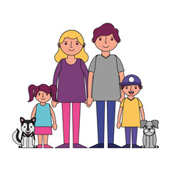 family mom dad son daughter and dogs mascot