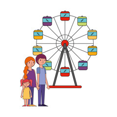 family parents and daughter in ferris wheel park