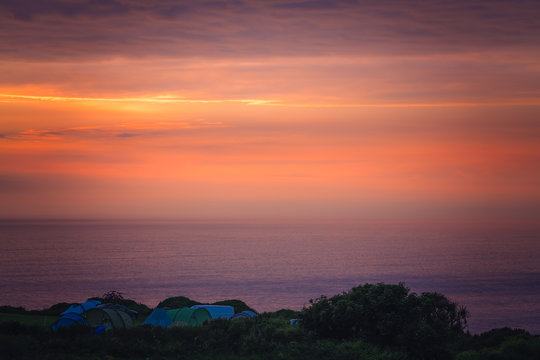 Tents on campsite at dusk