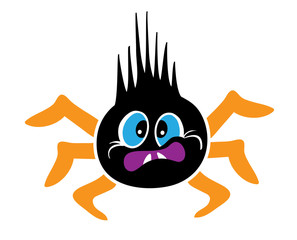My first Halloween. Little scared spider. Vector illustration isolated on white background. Vector illustration isolated on white background.