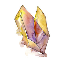 Yellow diamond rock jewelry mineral. Isolated illustration element. Geometric quartz polygon crystal stone mosaic shape amethyst gem.
