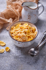 Sweet cereal corn flakes in bowl