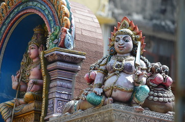 Naklejka premium color temple Sri Mariamman thailand bangkok hinduism religion india sculpture gods