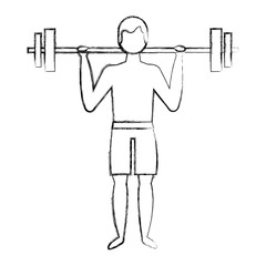 bodybuilder man in short swimsuit lifting barbell