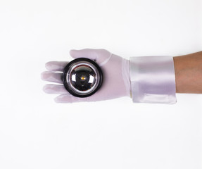 hand with a call of a waiter on a white isolated background