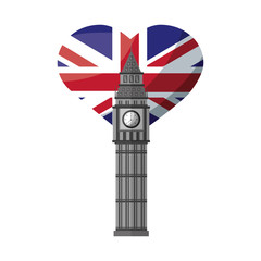 Fototapeta na wymiar london big ben and heart with british flag