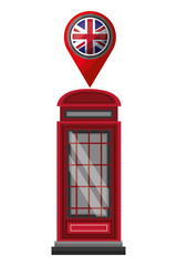 london telephone box british flag in pin map