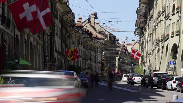sunny day bern city center traffic street panorama 4k timelapse switzerland
