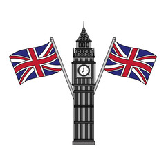 Obraz na płótnie Canvas london big ben tower and crossed flags england