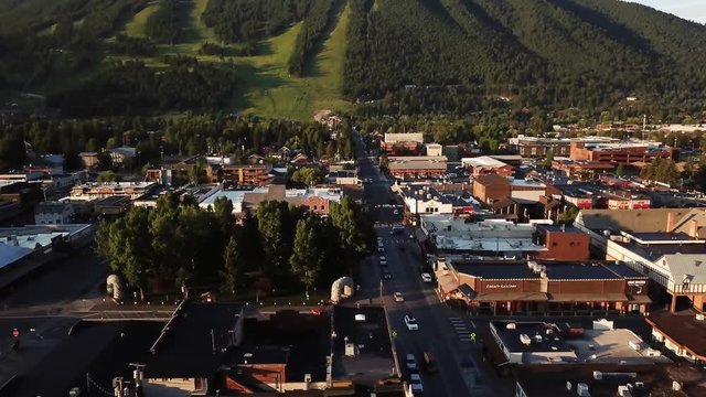 Jackson, Wyoming sunrise aerial town landscape views