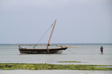 Fishing  boat at low tide in Zanzibar