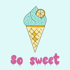 Vector cartoon mint ice cream illustrations. Handdrawn greeting card.