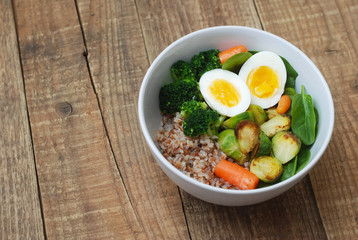 Healthy Diet Fitness Healthy Diet Buckwheat Egg Boiled Half Salad Brussele Cabbage Carrots Copy Space