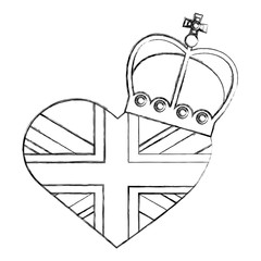 flag of great britain in heart shape with king crown