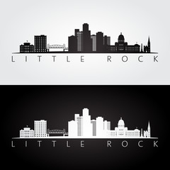 Obraz premium Little Rock, USA skyline and landmarks silhouette, black and white design, vector illustration.