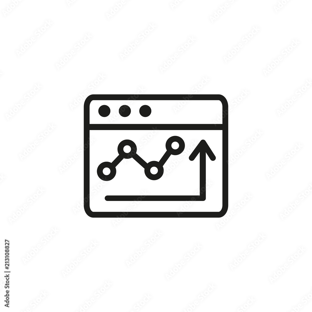 Poster browser window with graph line icon. web analytics, online analysis, online monitoring. app developm