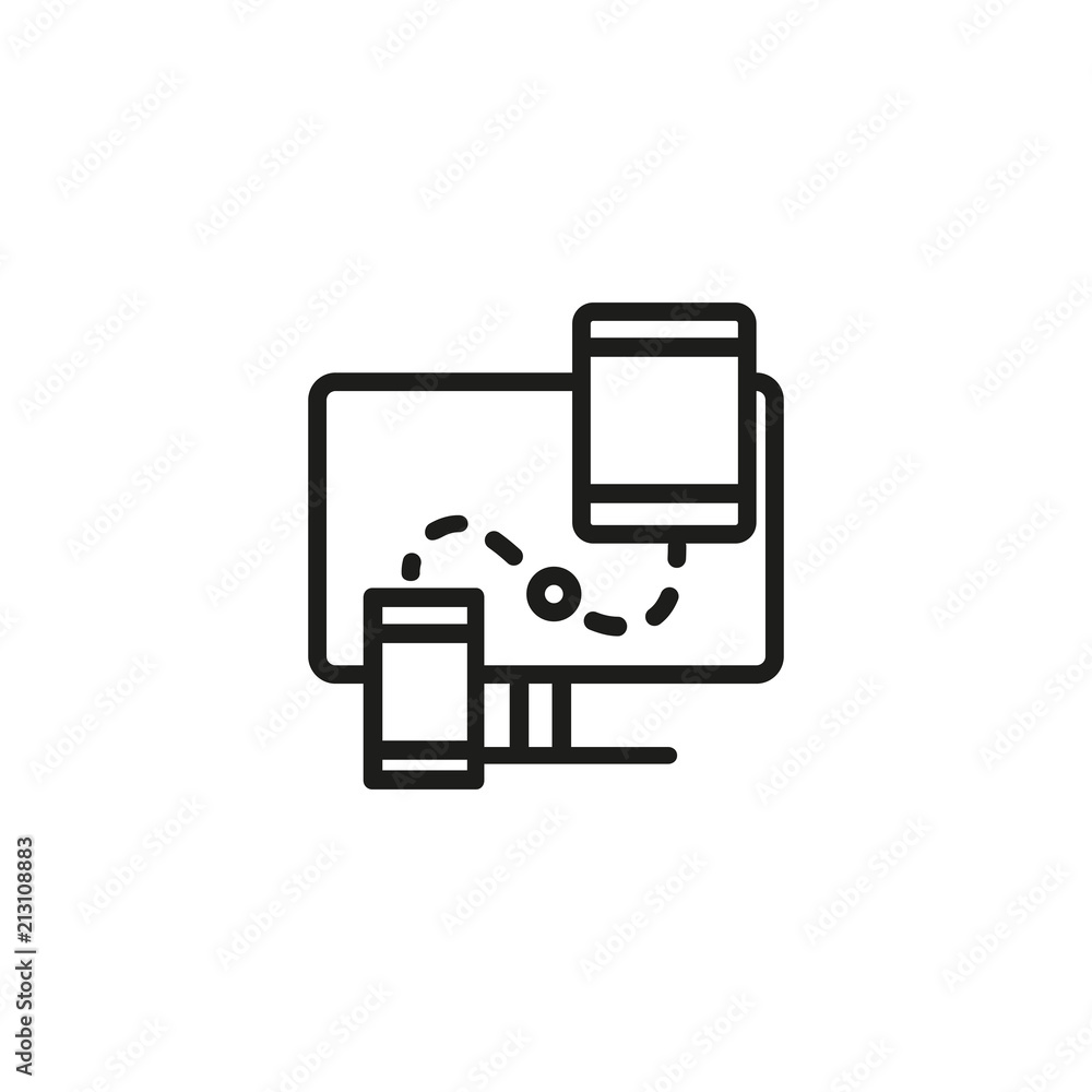Poster computer monitor, digital tablet, smartphone connection line icon. responsive web design, device syn