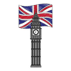 Fototapeta na wymiar big ben tower british landmark with flag of great britain