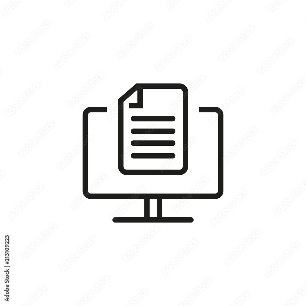 Fototapete Monitor with document line icon. Text editor, digital notes, copywriting. Application concept. Can be used for topics like technology, computers, business