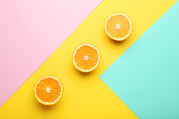 Orange fruit on colorful background