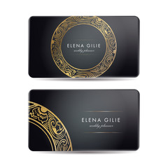 Elegant Template Luxury Business Card with Gold Dust & Place for Text. Particles Background. Vector illustration 