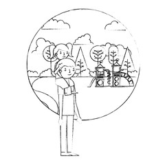 dad carrying her daughter on shoulders in the playground park