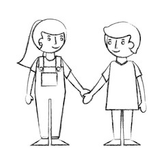 cute boy and girl holding hands friendly