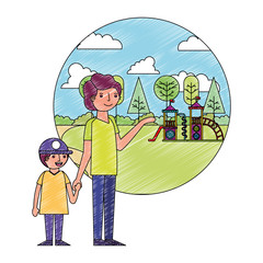 father with little son in the park playground