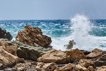 Cyprus. Kissonerga. Waves near the stony coast
