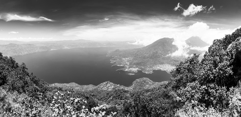 Panoraramic View Of Lake Atitlan Black and White