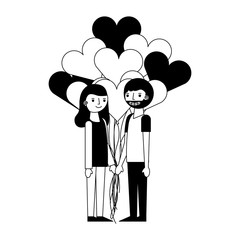 young couple together with balloons helium