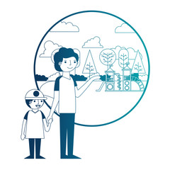 father with little boy in amusement park icon