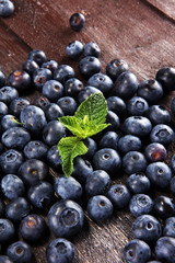 Blueberries  on a rustic table, Healthy eating and nutrition concept.